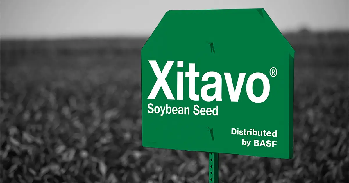 Xitavo Sign in a soybean field